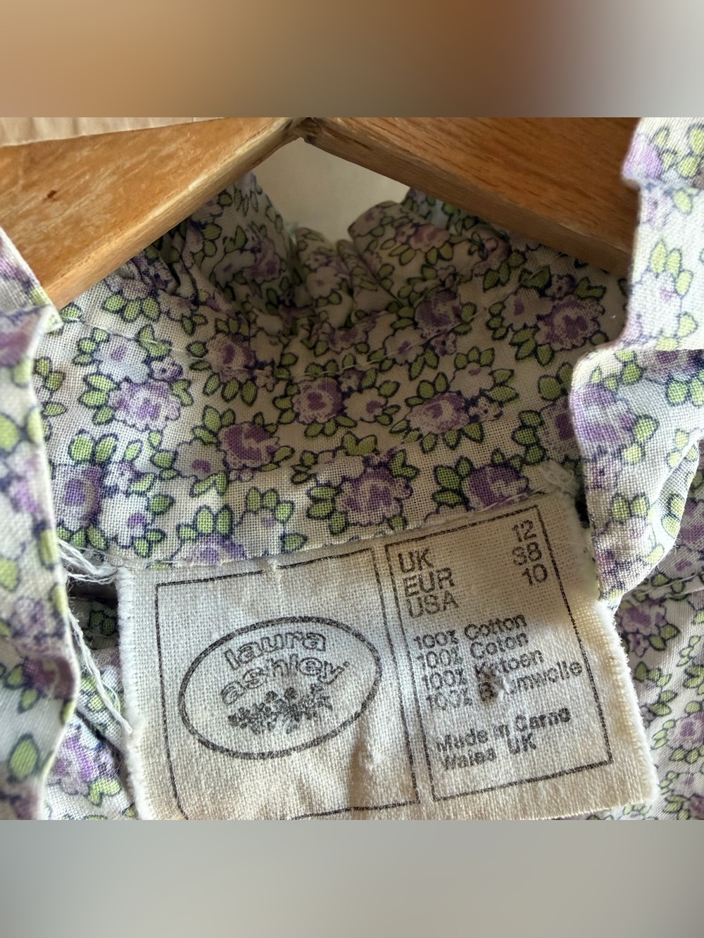 LAURA ASHLEY Vintage 1970s Purple Floral High Neck Sleeveless Midi Dress Size 10 - Picture 5 of 10